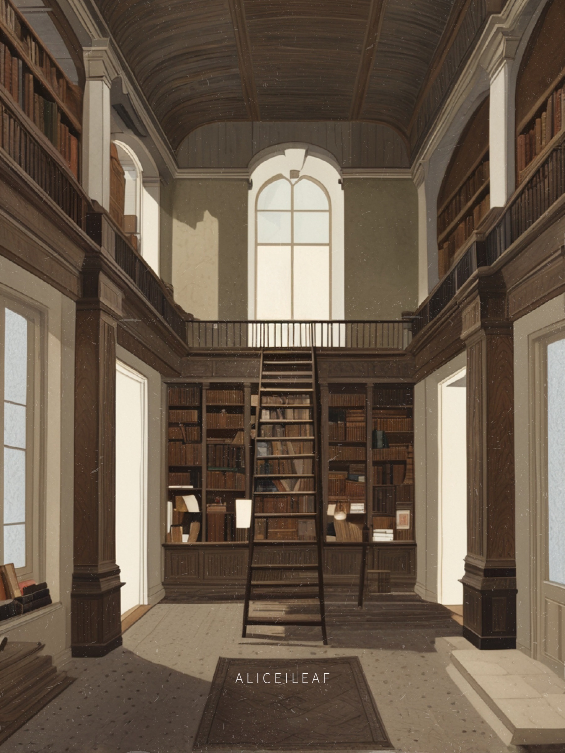Alice I Leaf illustration of a library space