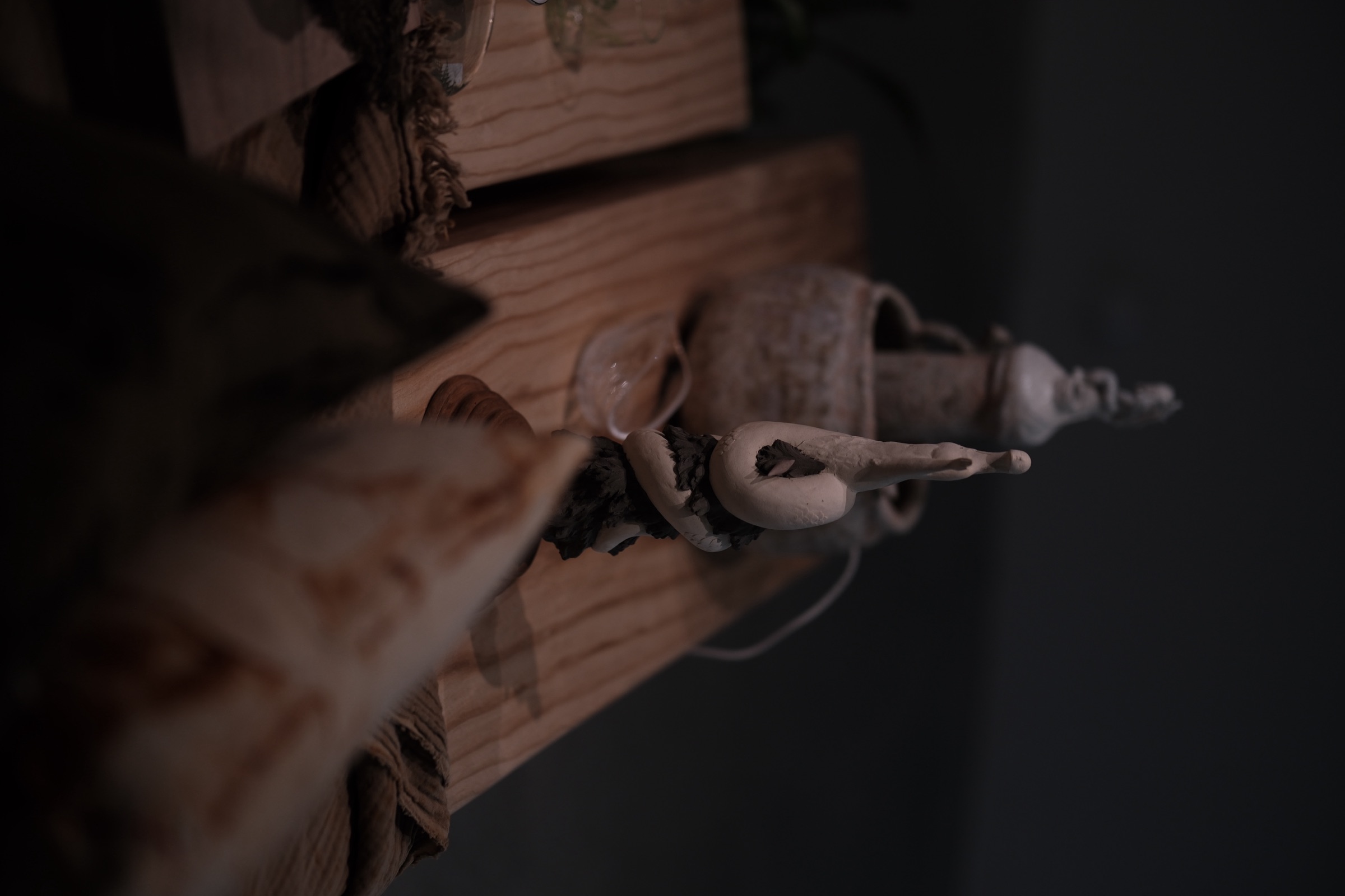 Quiet spatial installation with layered materials and light
